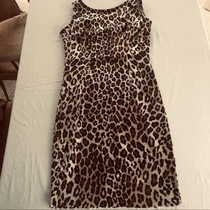 Little Dress By Diane Misetic Size 10 Stretch Satin Leopard Print Sleeveless EUC